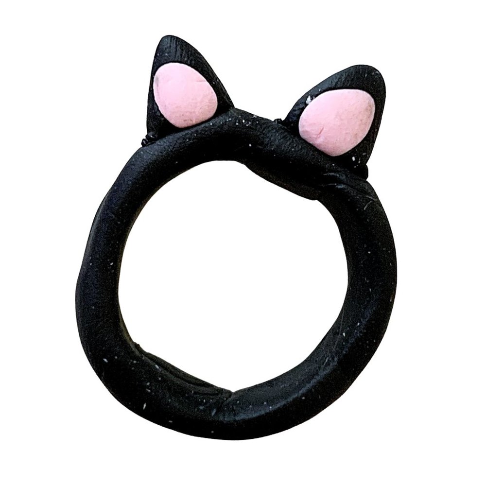 3/$25 Black Cat Ears Hand Crafted Polymer Clay Fashion Ring - Picture 4 of 7